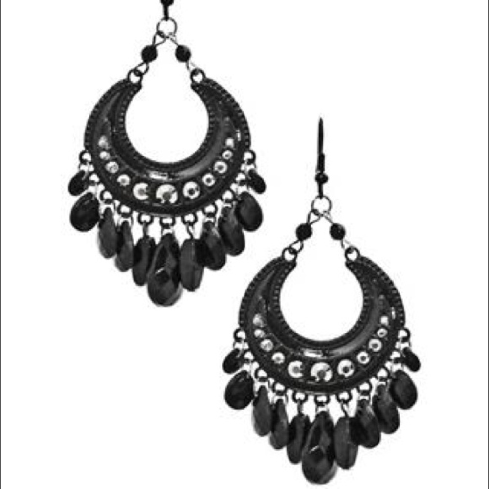 Bohemian Black Dangle Hoop Earrings